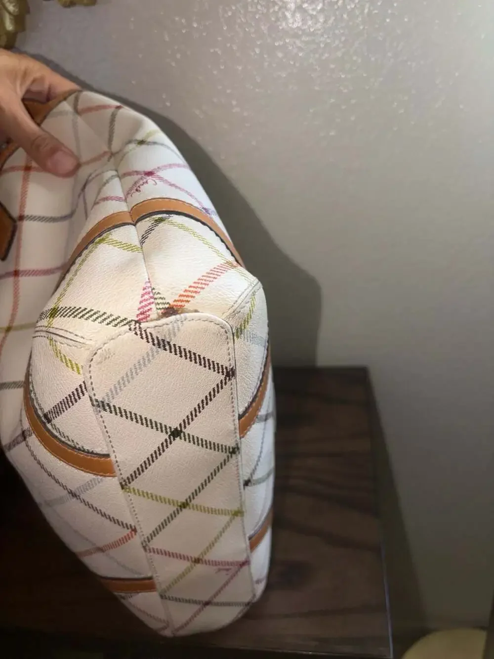 Coach Peyton Tattersall Tote Purse Handbag Ivory Plaid